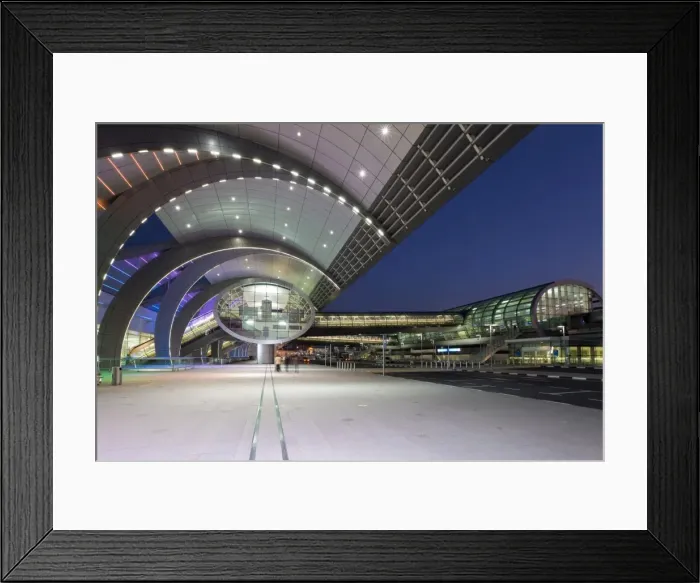 Framed Print : Stylish modern architecture of Terminal 3 opened in 2010, Dubai International Airport Framed Print : Stylish modern architecture of Terminal 3 opened in 2010, Dubai International Airport