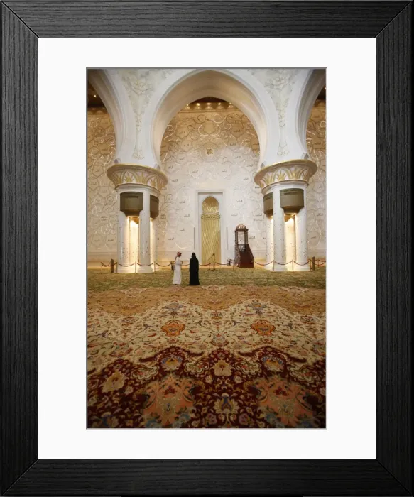 Framed Print : The main prayer hall features the worlds largest hand-woven Persian carpet Framed Print : The main prayer hall features the worlds largest hand-woven Persian carpet