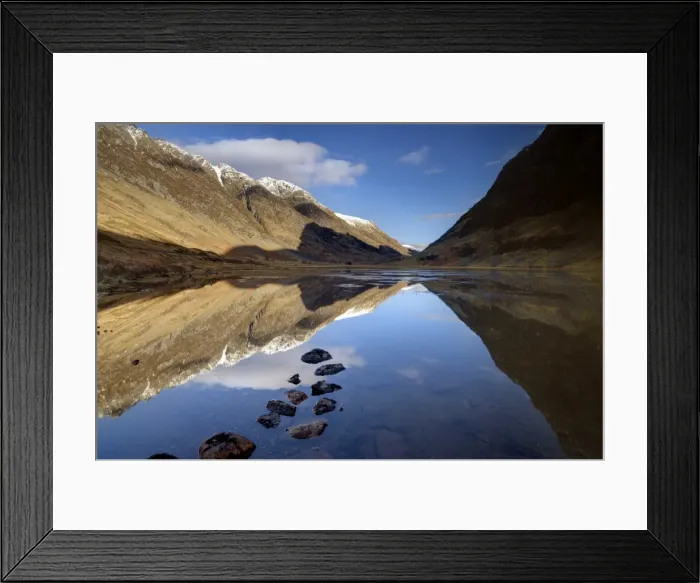 Framed Print : Winter view over Loch Achtriochtan along Glencoe with snow-capped mountains Framed Print : Winter view over Loch Achtriochtan along Glencoe with snow-capped mountains