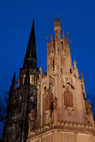 Cathedral at night, Coventry, West Midlands, England, United Kingdom, Europe