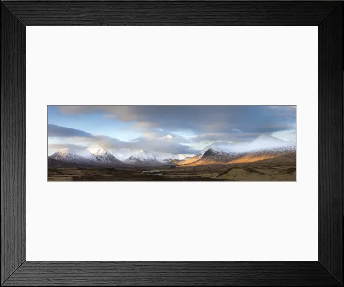 Framed Print : Panoramic view across Rannoch Moor on clear winter morning towards the snow-covered mountains of the Black Mount range, Rannoch Moor, near Fort William, Highland, Scotland, United Framed Print : Panoramic view across Rannoch Moor on clear winter morning towards the snow-covered mountains of the Black Mount range, Rannoch Moor, near Fort William, Highland, Scotland, United
