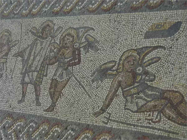Detail of carpet border in mosaic dating from 350 AD, Roman Villa, Bignor