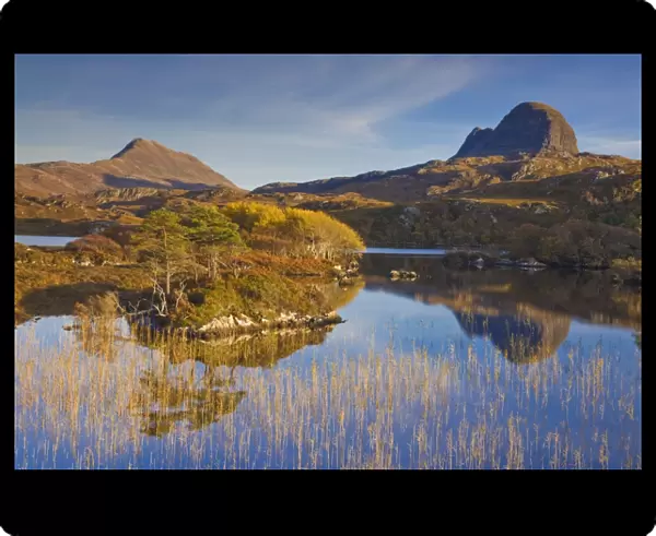 Two mountains of Suilven and Canisp from Loch Druim Suardalain, Sutherland