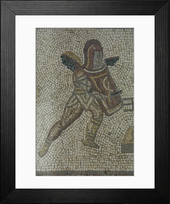 Framed Print : Detail of a gladiator from carpet border in mosaic dating from 350 AD, Roman Villa Framed Print : Detail of a gladiator from carpet border in mosaic dating from 350 AD, Roman Villa