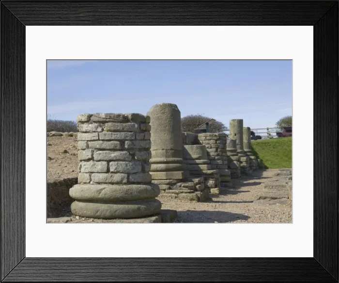 Framed Print : Column bases at the entrance to the granary, the Roman town at Corbridge Framed Print : Column bases at the entrance to the granary, the Roman town at Corbridge