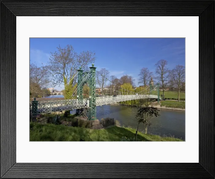 Framed Print : Pedestrian Suspension Bridge over River Severn, The Quarry Park, Shrewsbury Framed Print : Pedestrian Suspension Bridge over River Severn, The Quarry Park, Shrewsbury