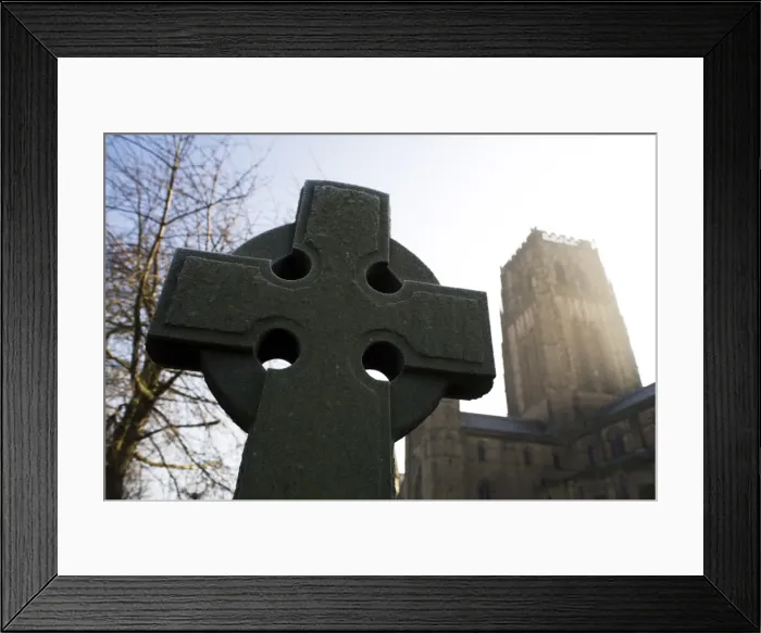 Framed Print : Northumbrian Cross in front of Durham Cathedral, UNESCO World Heritage Site Framed Print : Northumbrian Cross in front of Durham Cathedral, UNESCO World Heritage Site