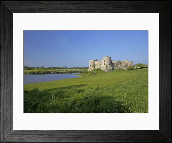 Framed Print : Carew ruined castle in spring sunshine, Pembrokeshire National Park, West Wales Framed Print : Carew ruined castle in spring sunshine, Pembrokeshire National Park, West Wales