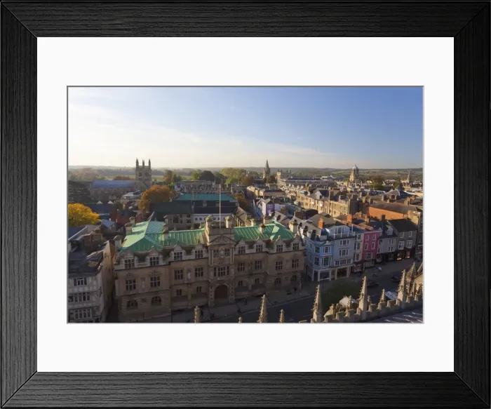 Framed Print : Rooftop view of town from University Church of St. Mary the Virgin, Oxford Framed Print : Rooftop view of town from University Church of St. Mary the Virgin, Oxford