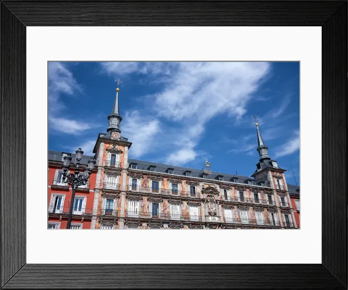 Framed Print : Murals adorn some of the facade in Plaza Mayor, Madrid, Spain
