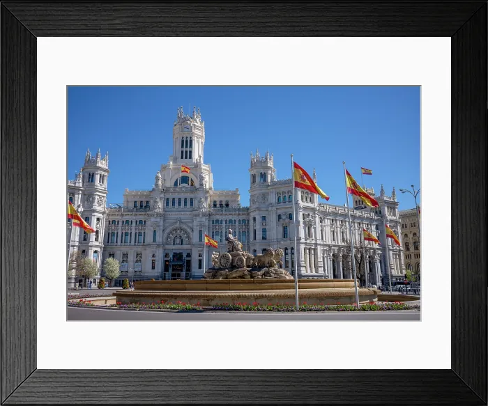 Framed Print : The Fountain of Cybeles and the ornate Cybele Palace, (now the City Hall), in the capital city of Madrid, Spain Framed Print : The Fountain of Cybeles and the ornate Cybele Palace, (now the City Hall), in the capital city of Madrid, Spain