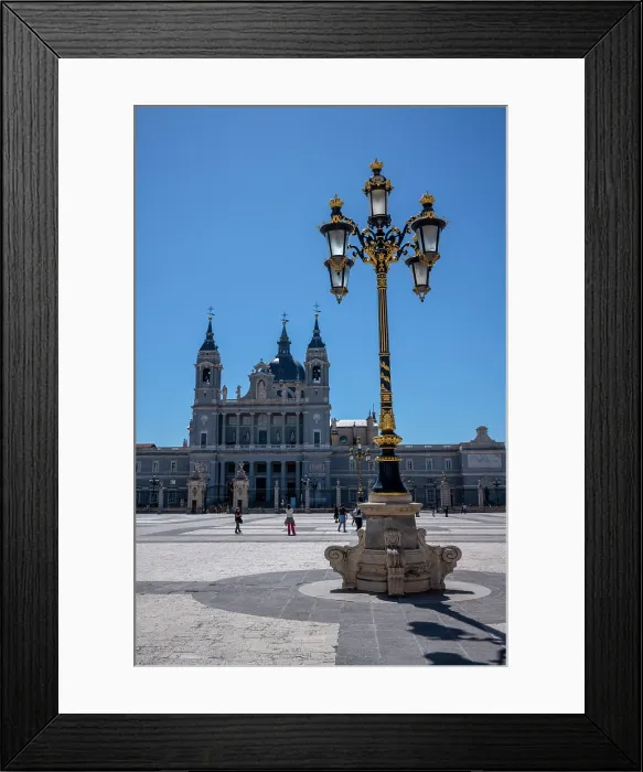 Framed Print : An ornate lamp in the grounds of the Palacio Real with Catedral de Santa Maria la Real de la Almudena, Madrid, Spain Framed Print : An ornate lamp in the grounds of the Palacio Real with Catedral de Santa Maria la Real de la Almudena, Madrid, Spain