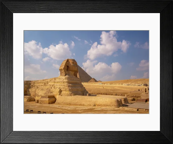 Framed Print : View of the Sphinx at the Pyramids of Giza on a sunny day, Giza, Cairo, Egypt, Africa