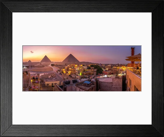Framed Print : View of Giza Pyramids from rooftop terrace at dusk, Cairo, Egypt, Africa Framed Print : View of Giza Pyramids from rooftop terrace at dusk, Cairo, Egypt, Africa