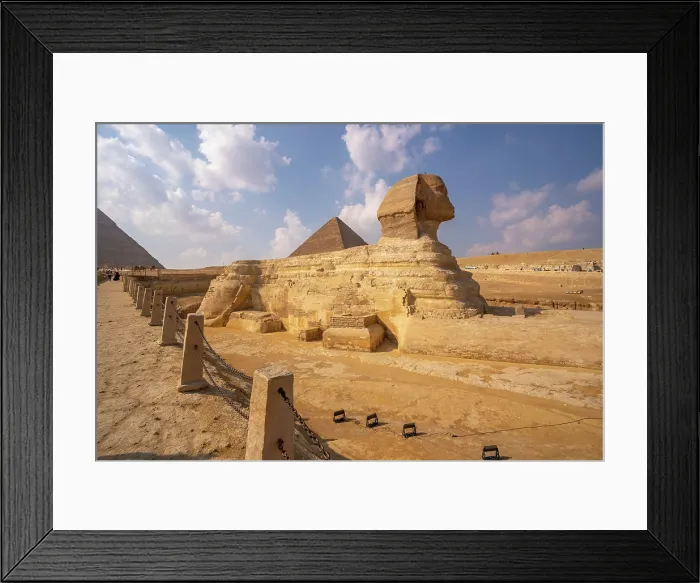 Framed Print : View of the Sphinx at the Pyramids of Giza on a sunny day, Giza, Cairo, Egypt, Africa Framed Print : View of the Sphinx at the Pyramids of Giza on a sunny day, Giza, Cairo, Egypt, Africa