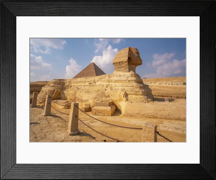 Framed Print : View of the Sphinx at the Pyramids of Giza on a sunny day, Giza, Cairo, Egypt, Africa Framed Print : View of the Sphinx at the Pyramids of Giza on a sunny day, Giza, Cairo, Egypt, Africa
