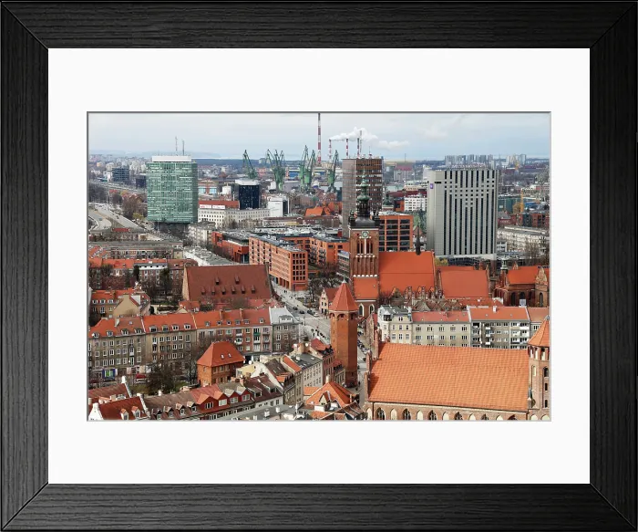Framed Print : Aerial view of Gdansk, a city on the Baltic coast, Poland Framed Print : Aerial view of Gdansk, a city on the Baltic coast, Poland