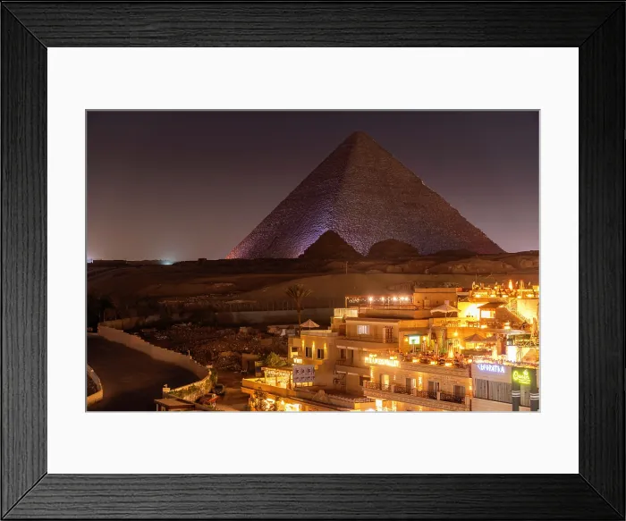 Framed Print : View of Giza Pyramids from rooftop terrace during light show, Cairo, Egypt, Africa Framed Print : View of Giza Pyramids from rooftop terrace during light show, Cairo, Egypt, Africa
