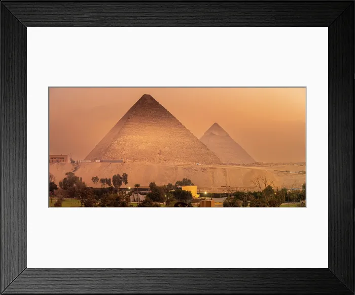 Framed Print : View of the Giza Pyramids from rooftop terrace during golden hour, Giza, Cairo, Egypt, Africa Framed Print : View of the Giza Pyramids from rooftop terrace during golden hour, Giza, Cairo, Egypt, Africa