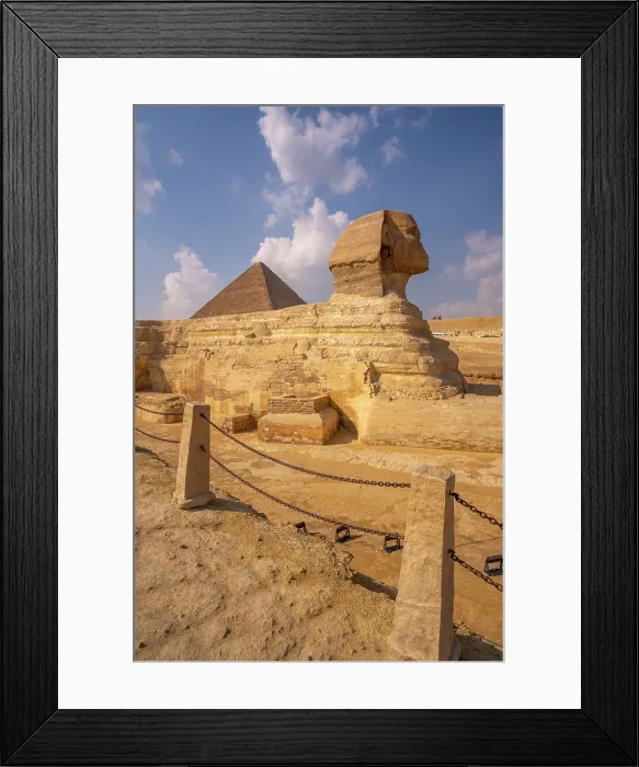 Framed Print : View of the Sphinx at the Pyramids of Giza on a sunny day, Giza, Cairo, Egypt, Africa Framed Print : View of the Sphinx at the Pyramids of Giza on a sunny day, Giza, Cairo, Egypt, Africa