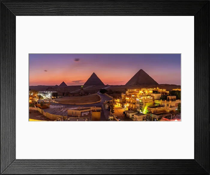 Framed Print : View of Giza Pyramids from rooftop terrace at dusk, Cairo, Egypt, Africa Framed Print : View of Giza Pyramids from rooftop terrace at dusk, Cairo, Egypt, Africa