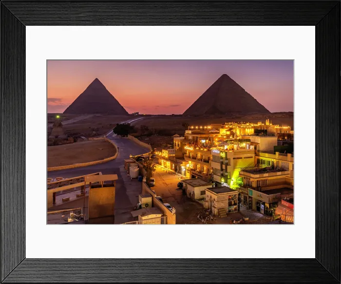 Framed Print : View of Giza Pyramids from rooftop terrace at dusk, Cairo, Egypt, Africa Framed Print : View of Giza Pyramids from rooftop terrace at dusk, Cairo, Egypt, Africa