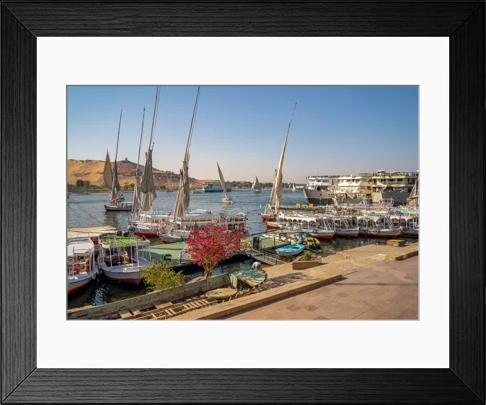 Framed Print : View of fellucas on the Nile river on a sunny day, Aswan, Nubia, Egypt, North Africa, Africa Framed Print : View of fellucas on the Nile river on a sunny day, Aswan, Nubia, Egypt, North Africa, Africa