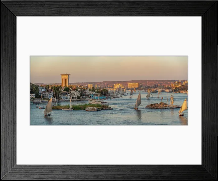 Framed Print : View of fellucas on the Nile river from Feryal Garden during golden hour, Aswan, Nubia, Egypt, North Africa, Africa Framed Print : View of fellucas on the Nile river from Feryal Garden during golden hour, Aswan, Nubia, Egypt, North Africa, Africa