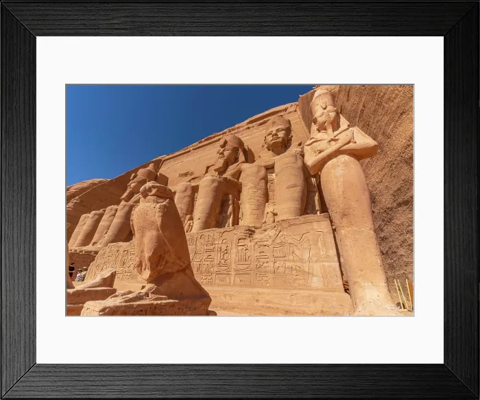 Framed Print : Exterior view of tourists and massive sculptures at the Abu Simbel Temple next to Lake Nasser, Temple of the Pharaohs, Ramses II, Nubia, Egypt, Africa Framed Print : Exterior view of tourists and massive sculptures at the Abu Simbel Temple next to Lake Nasser, Temple of the Pharaohs, Ramses II, Nubia, Egypt, Africa