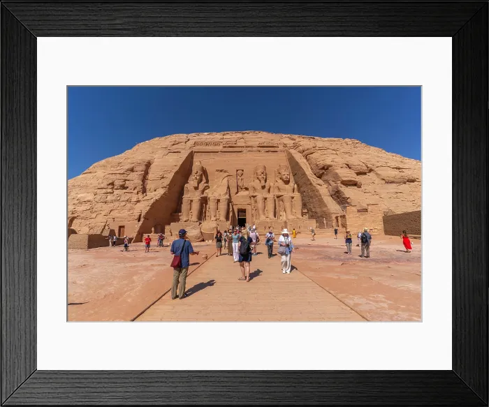 Framed Print : Exterior view of tourists and massive sculptures at the Abu Simbel Temple next to Lake Nasser, Temple of the Pharaohs, Ramses II, Nubia, Egypt, Africa Framed Print : Exterior view of tourists and massive sculptures at the Abu Simbel Temple next to Lake Nasser, Temple of the Pharaohs, Ramses II, Nubia, Egypt, Africa