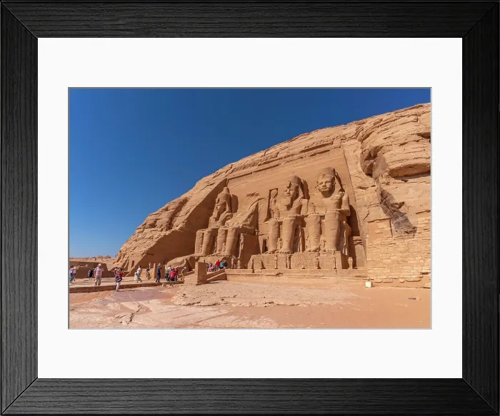 Framed Print : Exterior view of tourists and massive sculptures at the Abu Simbel Temple next to Lake Nasser, Temple of the Pharaohs, Ramses II, Nubia, Egypt, Africa Framed Print : Exterior view of tourists and massive sculptures at the Abu Simbel Temple next to Lake Nasser, Temple of the Pharaohs, Ramses II, Nubia, Egypt, Africa