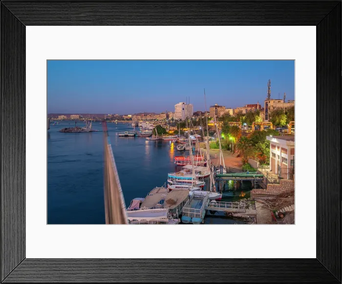 Framed Print : View of fellucas on the Nile river from Feryal Garden at dusk, Aswan, Nubia, Egypt, North Africa, Africa Framed Print : View of fellucas on the Nile river from Feryal Garden at dusk, Aswan, Nubia, Egypt, North Africa, Africa