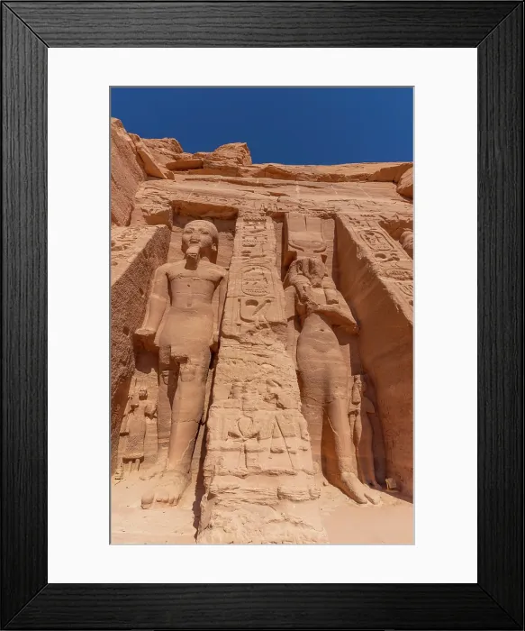 Framed Print : Exterior view of massive sculptures at the Temple of Hathor, Abu Simbel Temple next to Lake Nasser, Temple of the Pharaohs, Ramses II, Nubia, Egypt, Africa Framed Print : Exterior view of massive sculptures at the Temple of Hathor, Abu Simbel Temple next to Lake Nasser, Temple of the Pharaohs, Ramses II, Nubia, Egypt, Africa