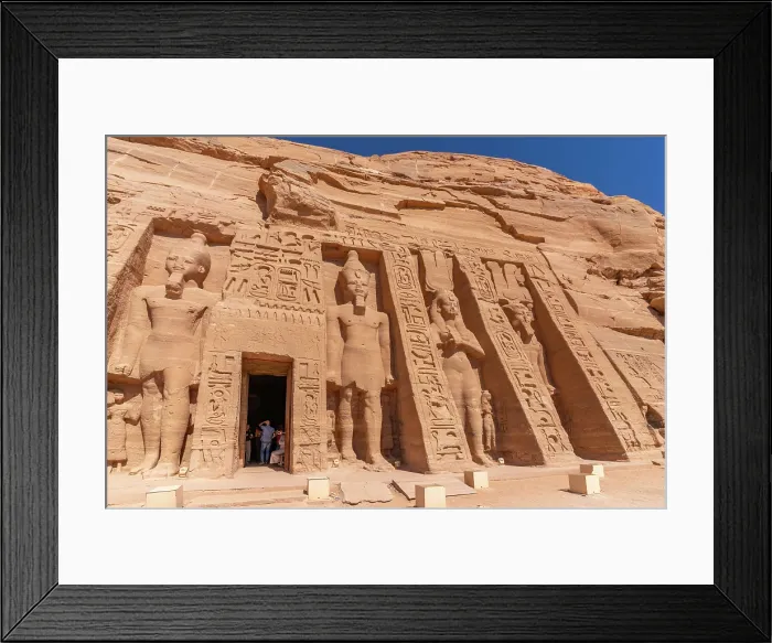 Framed Print : Exterior view of massive sculptures at the Temple of Hathor, Abu Simbel Temple next to Lake Nasser, Temple of the Pharaohs, Ramses II, Nubia, Egypt, Africa Framed Print : Exterior view of massive sculptures at the Temple of Hathor, Abu Simbel Temple next to Lake Nasser, Temple of the Pharaohs, Ramses II, Nubia, Egypt, Africa