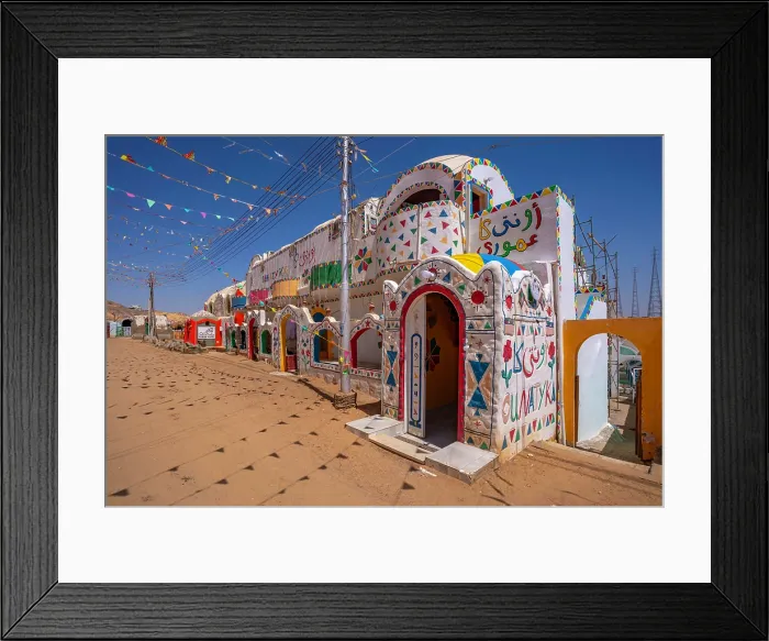 Framed Print : View of colourful architecture at Nagaa Suhayl Gharb on the Nile river near Aswan, Aswan, Nubia, Egypt, North Africa, Africa Framed Print : View of colourful architecture at Nagaa Suhayl Gharb on the Nile river near Aswan, Aswan, Nubia, Egypt, North Africa, Africa