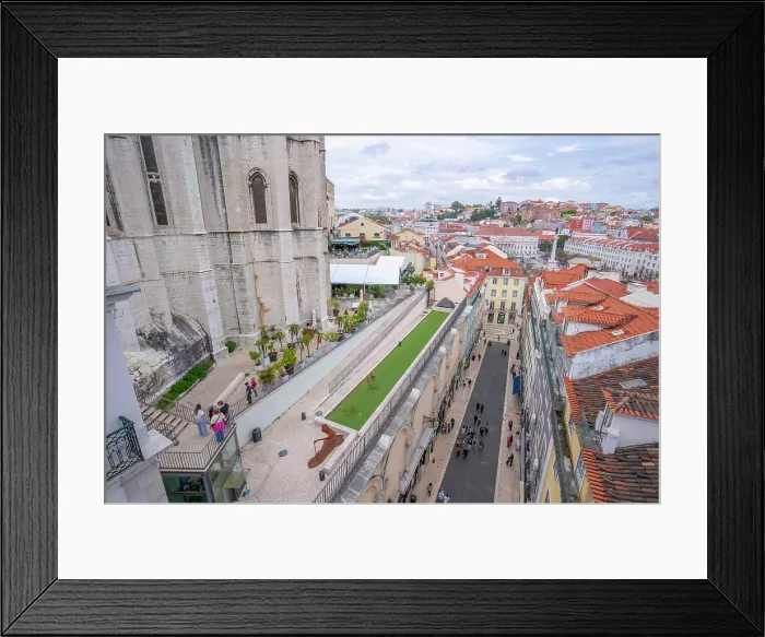 Framed Print : View of city skyline from Santa Justa Lift on a sunny day, Lisbon, Portugal, Europe Framed Print : View of city skyline from Santa Justa Lift on a sunny day, Lisbon, Portugal, Europe