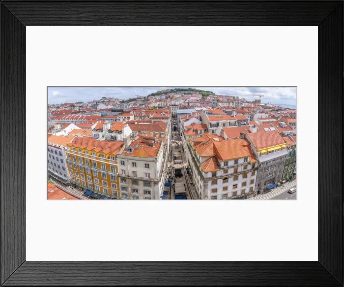 Framed Print : View of city skyline from Santa Justa Lift on a sunny day, Lisbon, Portugal, Europe Framed Print : View of city skyline from Santa Justa Lift on a sunny day, Lisbon, Portugal, Europe