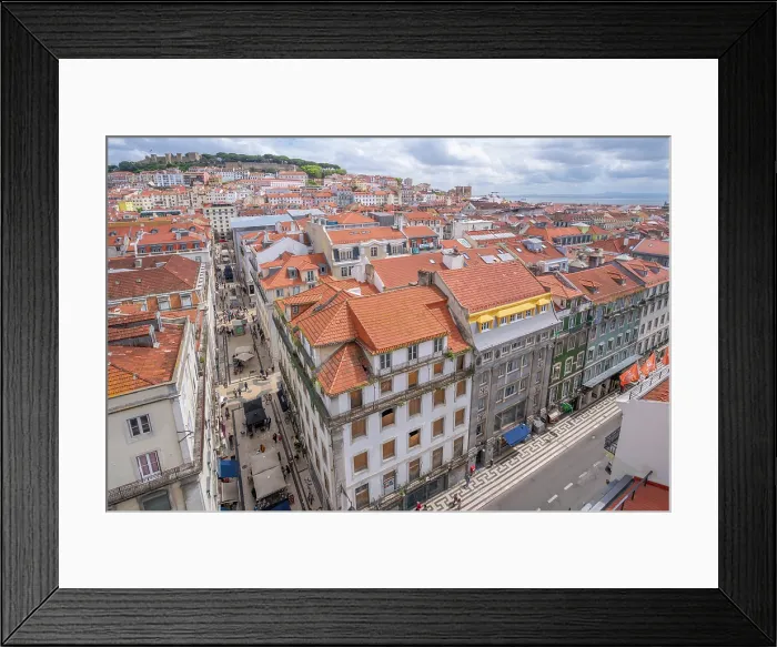 Framed Print : View of city skyline from Santa Justa Lift on a sunny day, Lisbon, Portugal, Europe Framed Print : View of city skyline from Santa Justa Lift on a sunny day, Lisbon, Portugal, Europe