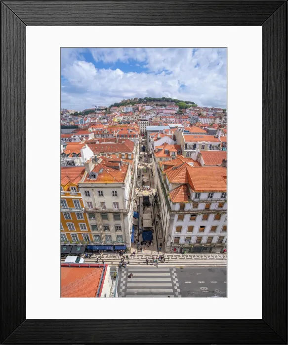 Framed Print : View of city skyline from Santa Justa Lift on a sunny day, Lisbon, Portugal, Europe Framed Print : View of city skyline from Santa Justa Lift on a sunny day, Lisbon, Portugal, Europe