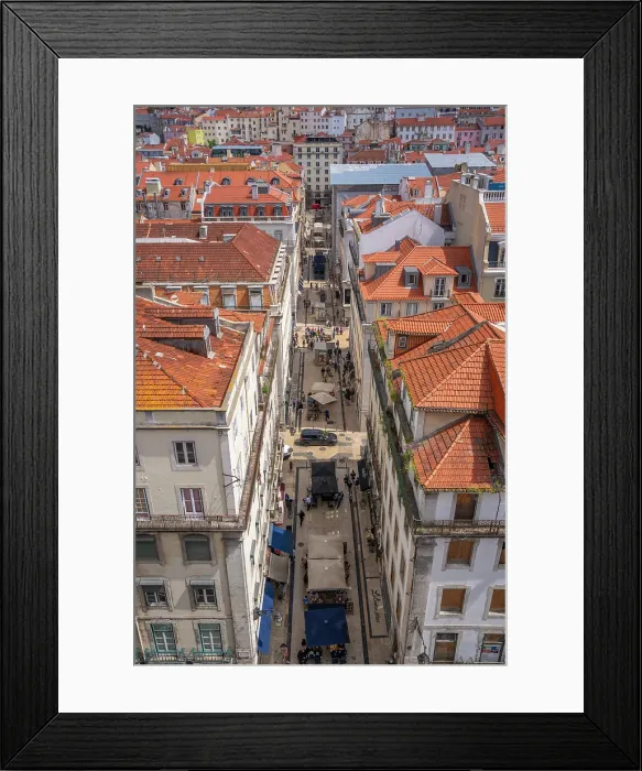 Framed Print : View of city skyline from Santa Justa Lift on a sunny day, Lisbon, Portugal, Europe Framed Print : View of city skyline from Santa Justa Lift on a sunny day, Lisbon, Portugal, Europe