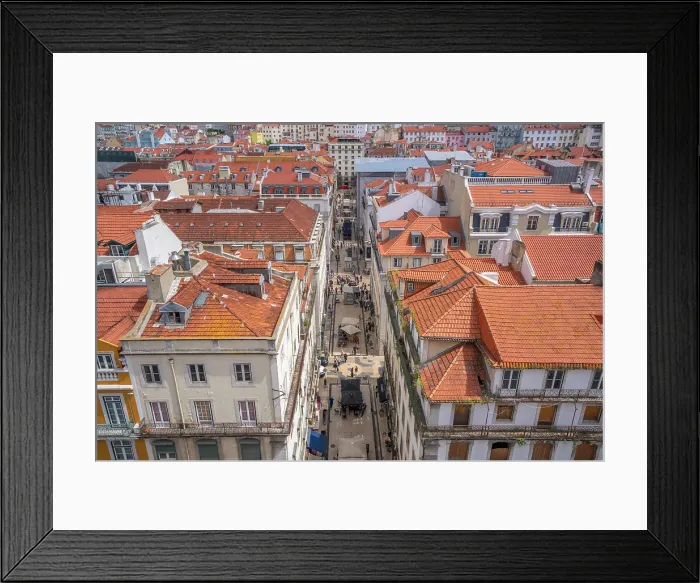 Framed Print : View of city skyline from Santa Justa Lift on a sunny day, Lisbon, Portugal, Europe