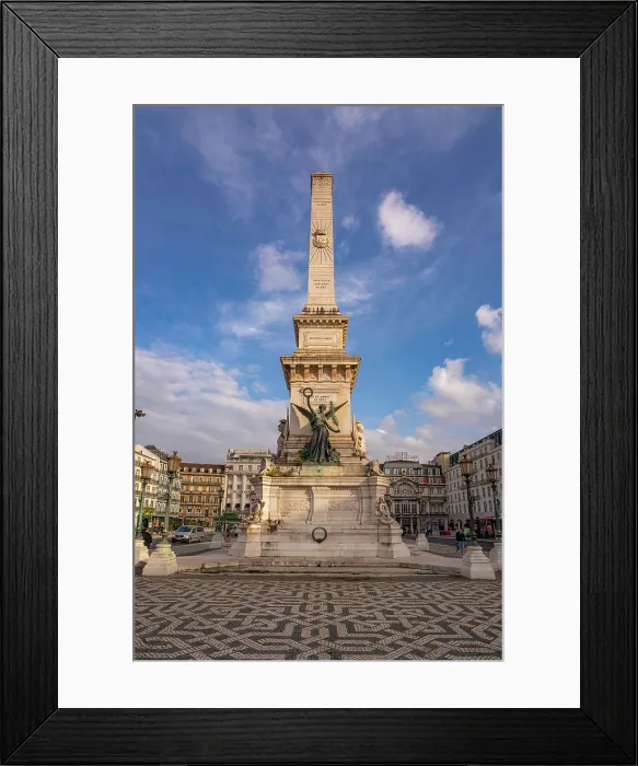 Framed Print : View of Monument Restauradores in Praca dos Restauradores on a sunny day, Lisbon, Portugal, Europe Framed Print : View of Monument Restauradores in Praca dos Restauradores on a sunny day, Lisbon, Portugal, Europe
