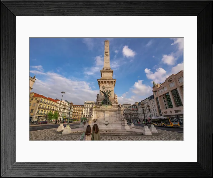 Framed Print : View of Monument Restauradores in Praca dos Restauradores on a sunny day, Lisbon, Portugal, Europe Framed Print : View of Monument Restauradores in Praca dos Restauradores on a sunny day, Lisbon, Portugal, Europe