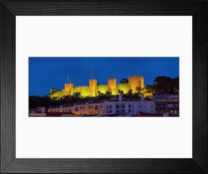 Framed Print : View of hilltop Castelo de Sao Jorge, (Lisbon Castle) illuminated at dusk, Lisbon, Portugal, Europe Framed Print : View of hilltop Castelo de Sao Jorge, (Lisbon Castle) illuminated at dusk, Lisbon, Portugal, Europe