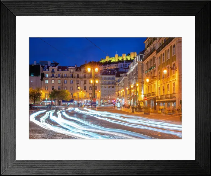 Framed Print : View of hilltop Castelo de Sao Jorge, (Lisbon Castle) illuminated at dusk, Lisbon, Portugal, Europe Framed Print : View of hilltop Castelo de Sao Jorge, (Lisbon Castle) illuminated at dusk, Lisbon, Portugal, Europe