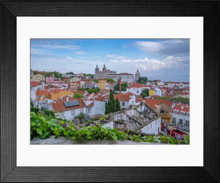 Framed Print : Panoramic view of rooftops and Church of St. Vincent de Fora from elevated position, Alfama District, Lisbon, Portugal, Europe