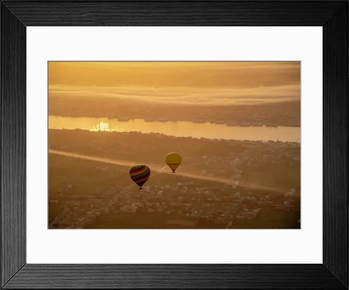 Framed Print : View of other balloons from hot air balloon over Luxor at sunrise, Luxor, Egypt, Africa