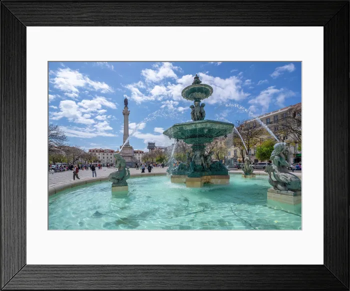 Framed Print : View of North fountain of Rossio in Praca do Rossio on a sunny day in Lisbon city centre, Lisbon, Portugal, Europe Framed Print : View of North fountain of Rossio in Praca do Rossio on a sunny day in Lisbon city centre, Lisbon, Portugal, Europe