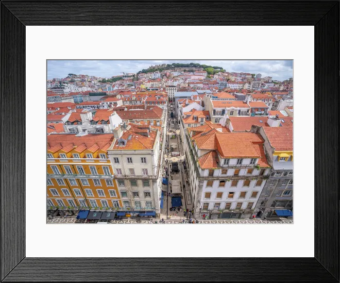 Framed Print : View of city skyline from Santa Justa Lift on a sunny day, Lisbon, Portugal, Europe Framed Print : View of city skyline from Santa Justa Lift on a sunny day, Lisbon, Portugal, Europe