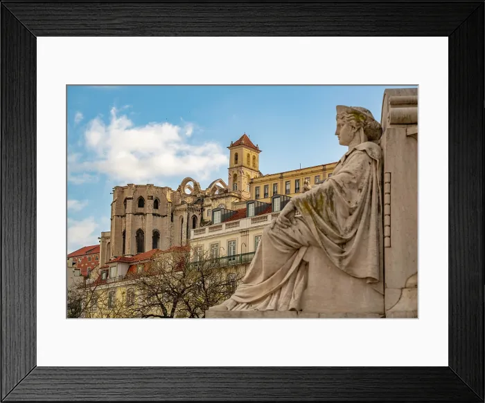 Framed Print : View of South Fountain in Praca do Rossio and Carmo Archaeological Museum, Lisbon, Portugal, Europe Framed Print : View of South Fountain in Praca do Rossio and Carmo Archaeological Museum, Lisbon, Portugal, Europe